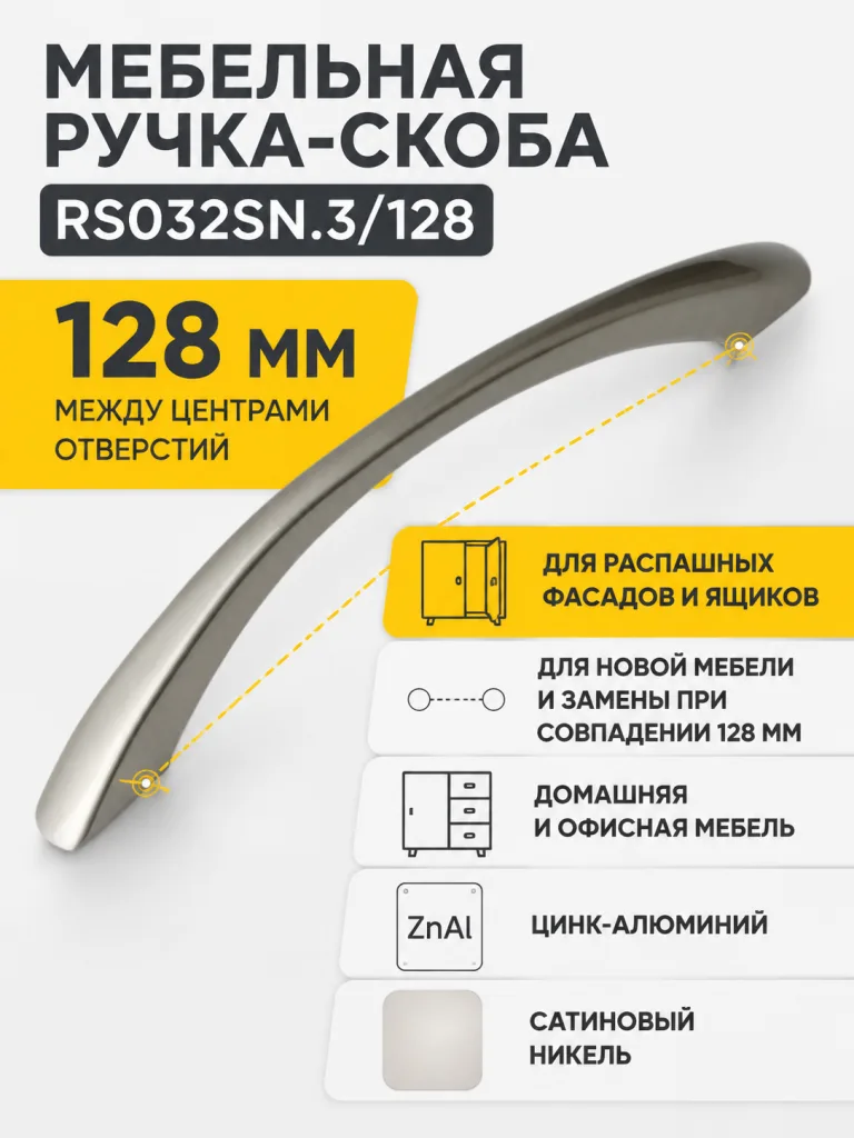 Мебельная ручка RS032SN.3/128