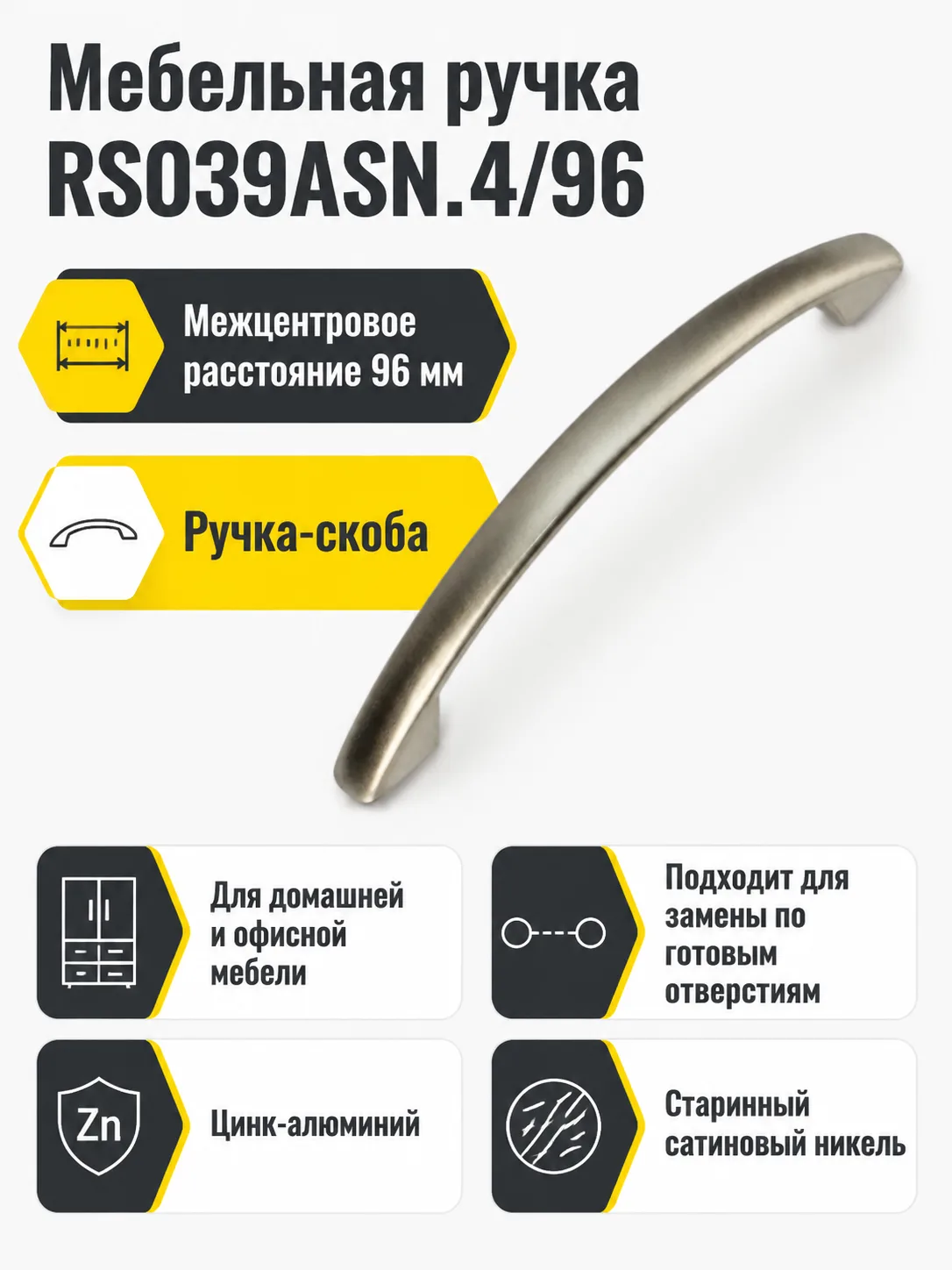 Мебельная ручка RS039ASN.4/96