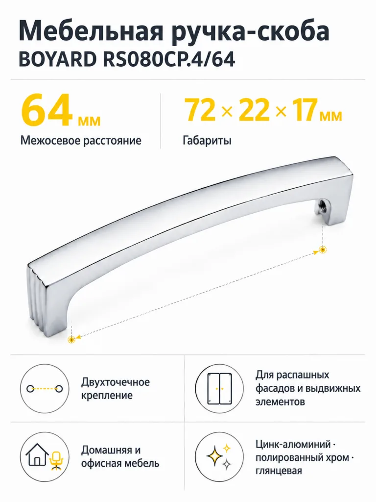 Мебельная ручка RS080CP.4/64