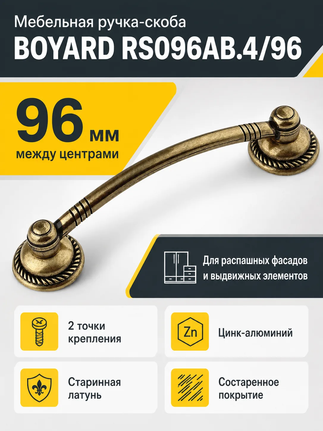 Мебельная ручка RS096AB.4/96