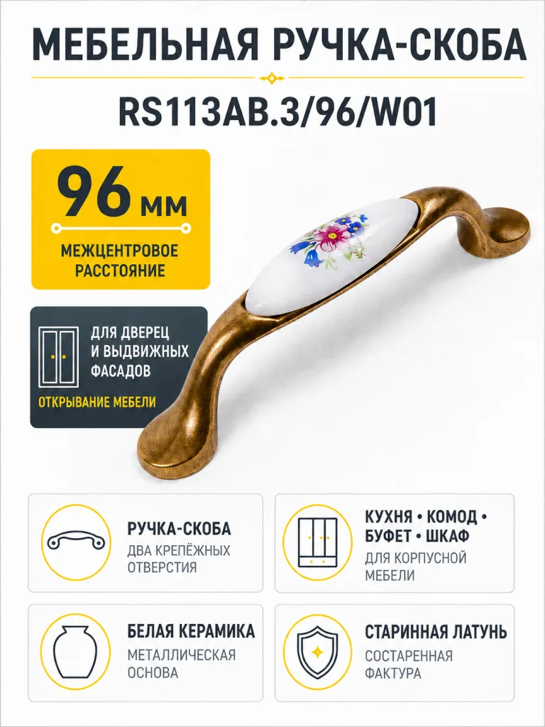 Мебельная ручка RS113AB.3/96/W01