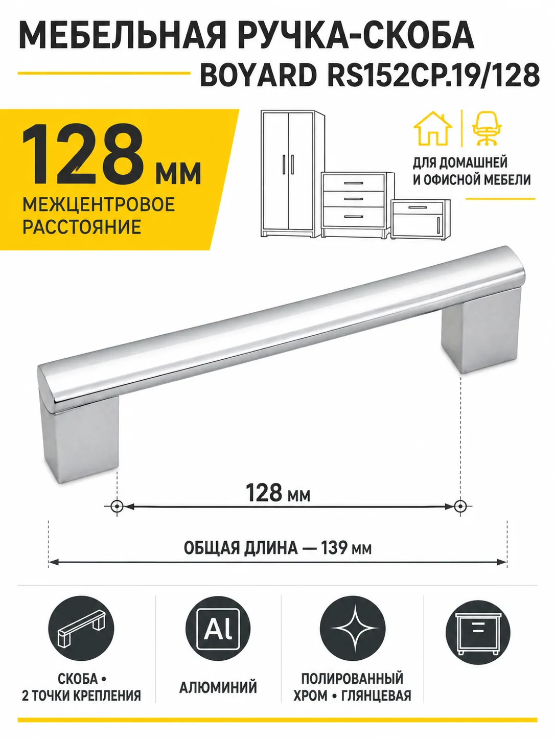 Мебельная ручка RS152CP.19/128