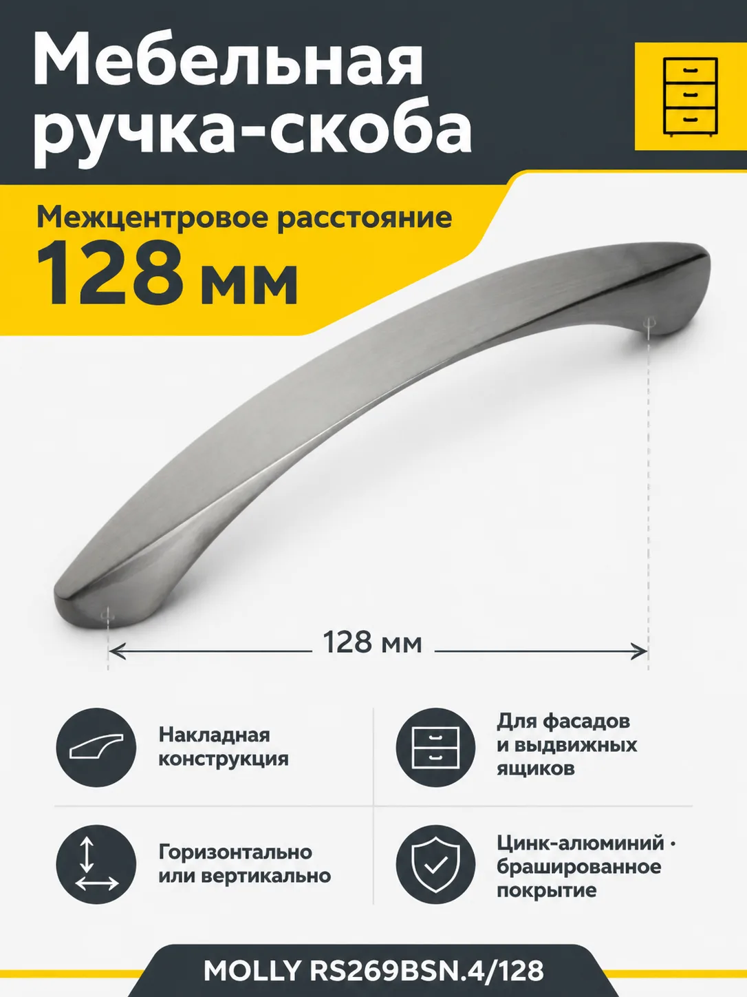 Мебельная ручка MOLLY RS269BSN.4/128