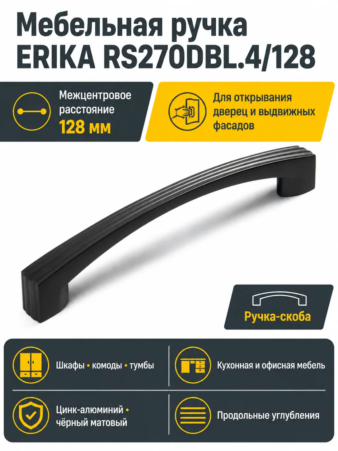 Мебельная ручка ERIKA RS270DBL.4/128