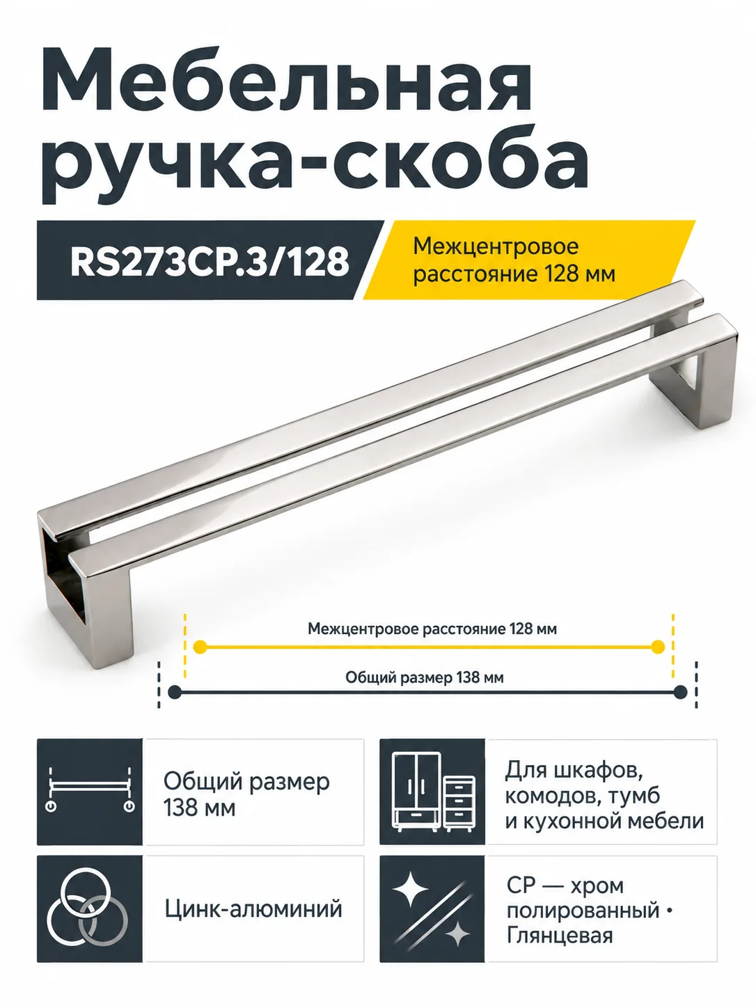 Мебельная ручка RS273CP.3/128