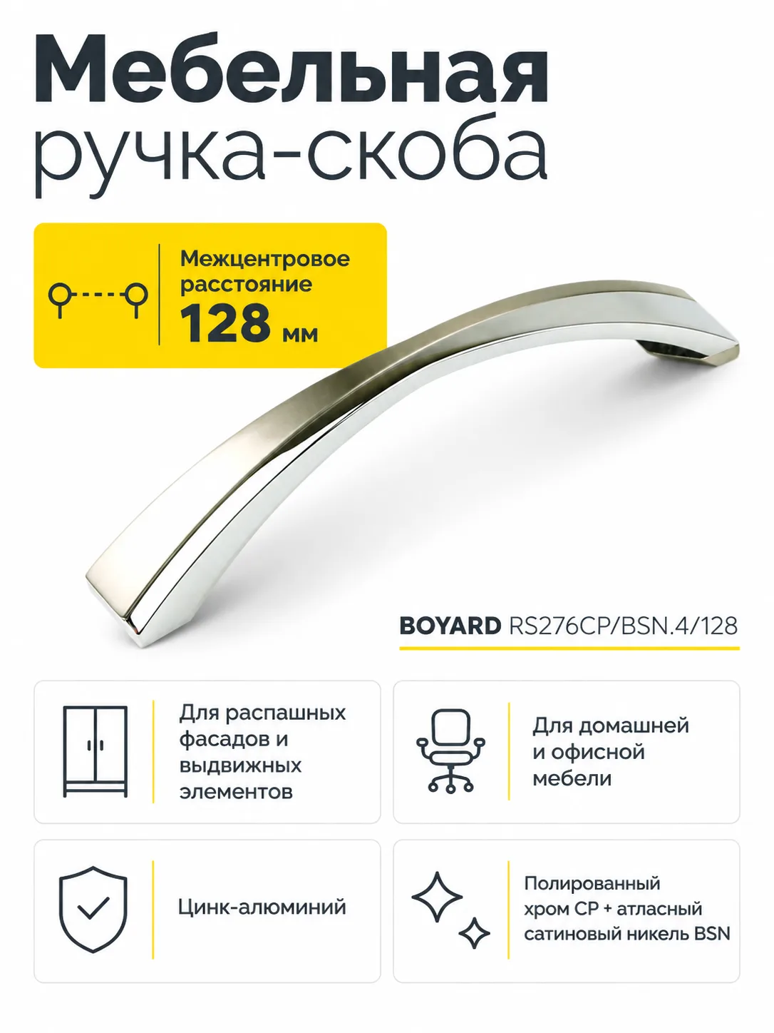 Мебельная ручка RS276CP/BSN.4/128