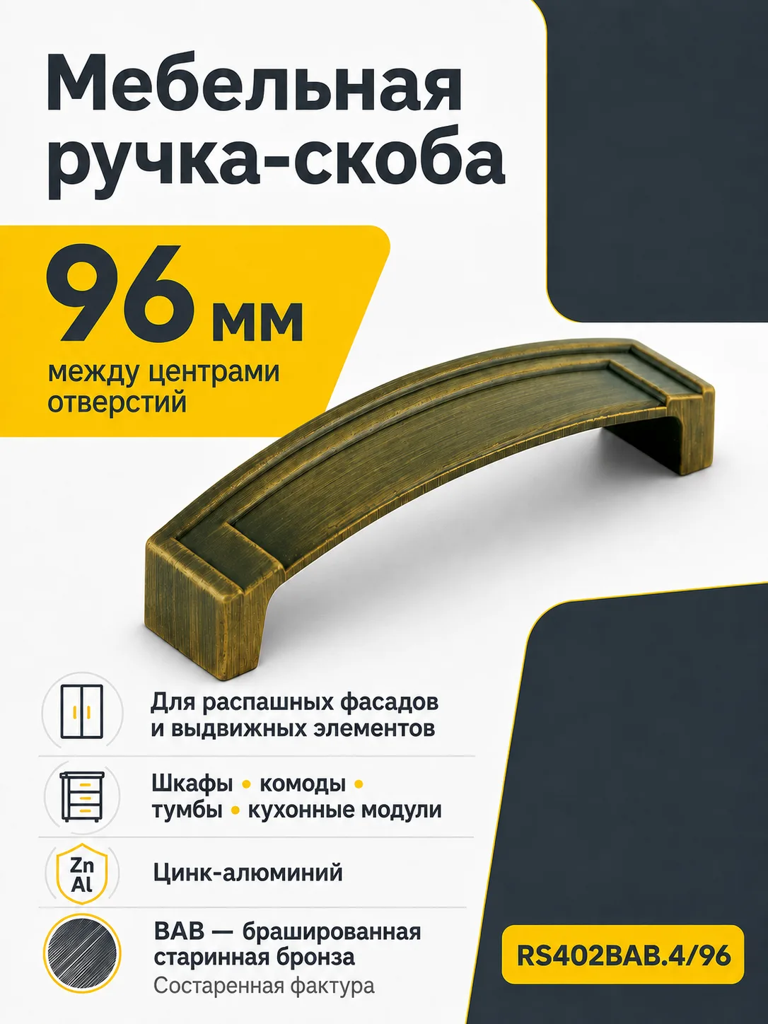 Мебельная ручка RS402BAB.4/96