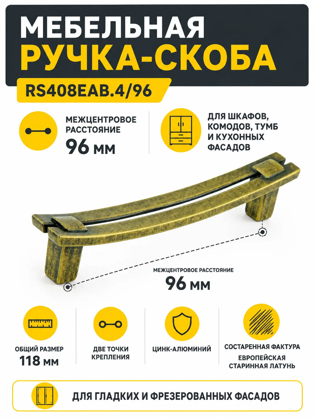 Мебельная ручка RS408EAB.4/96
