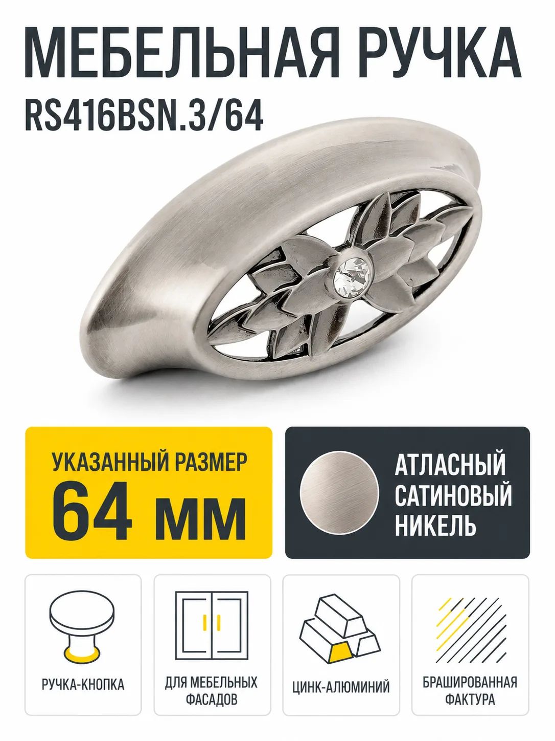 Мебельная ручка RS416BSN.3/64