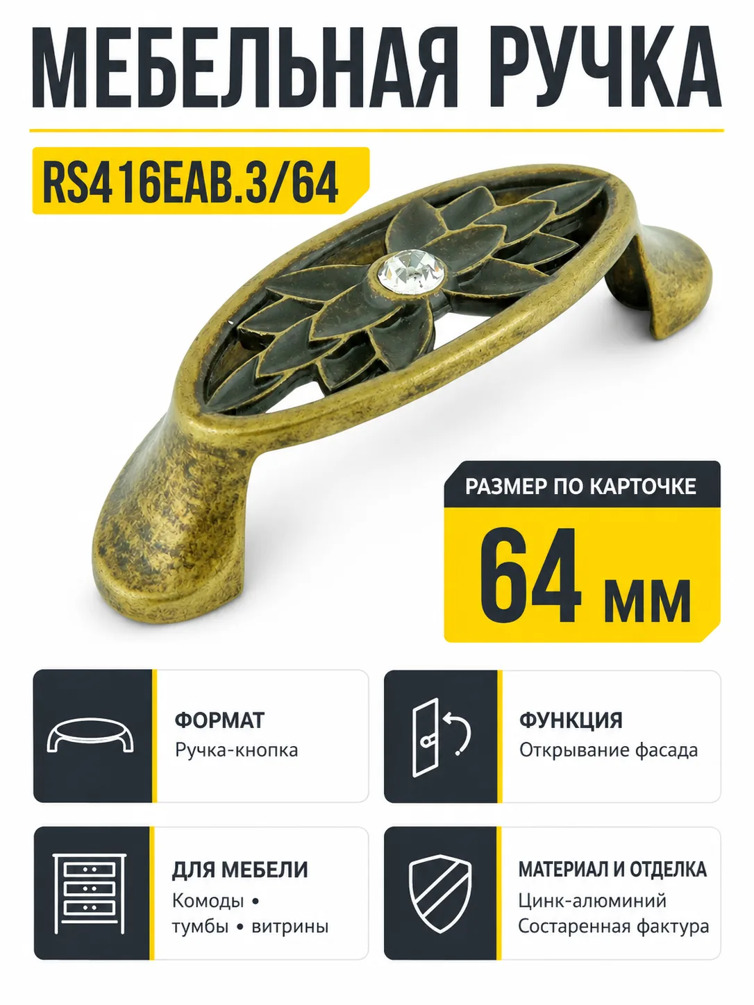 Мебельная ручка RS416EAB.3/64