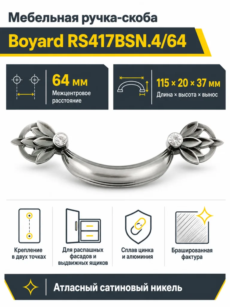 Мебельная ручка RS417BSN.4/64