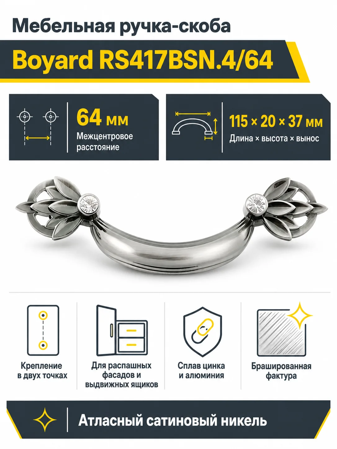 Мебельная ручка RS417BSN.4/64