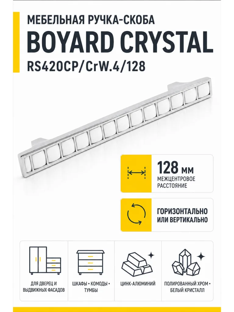 Мебельная ручка CRYSTAL RS420CP/CrW.4/128