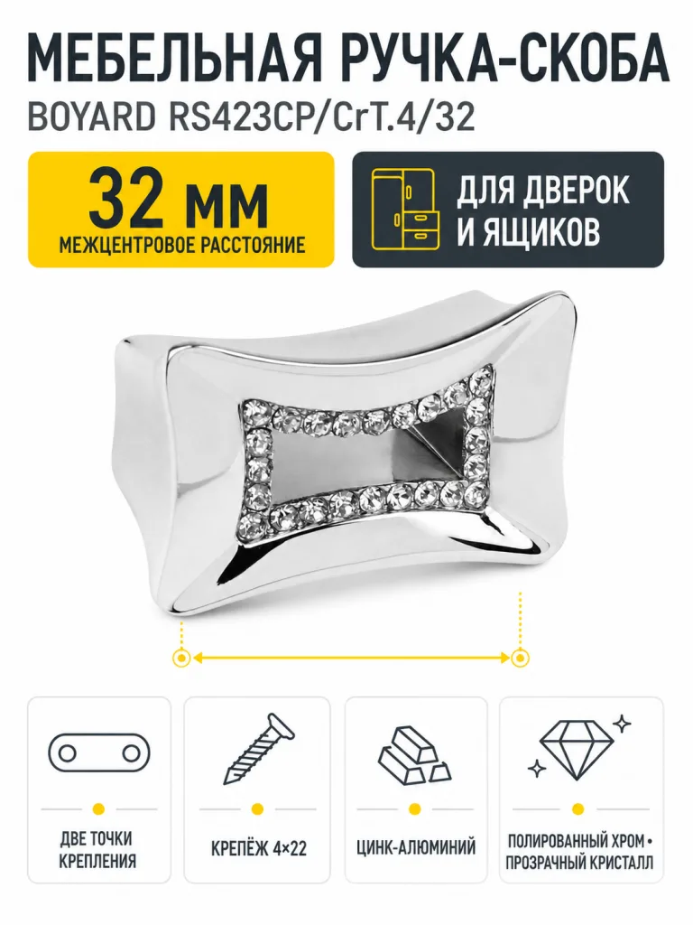 Мебельная ручка RS423CP/CrT.4/32