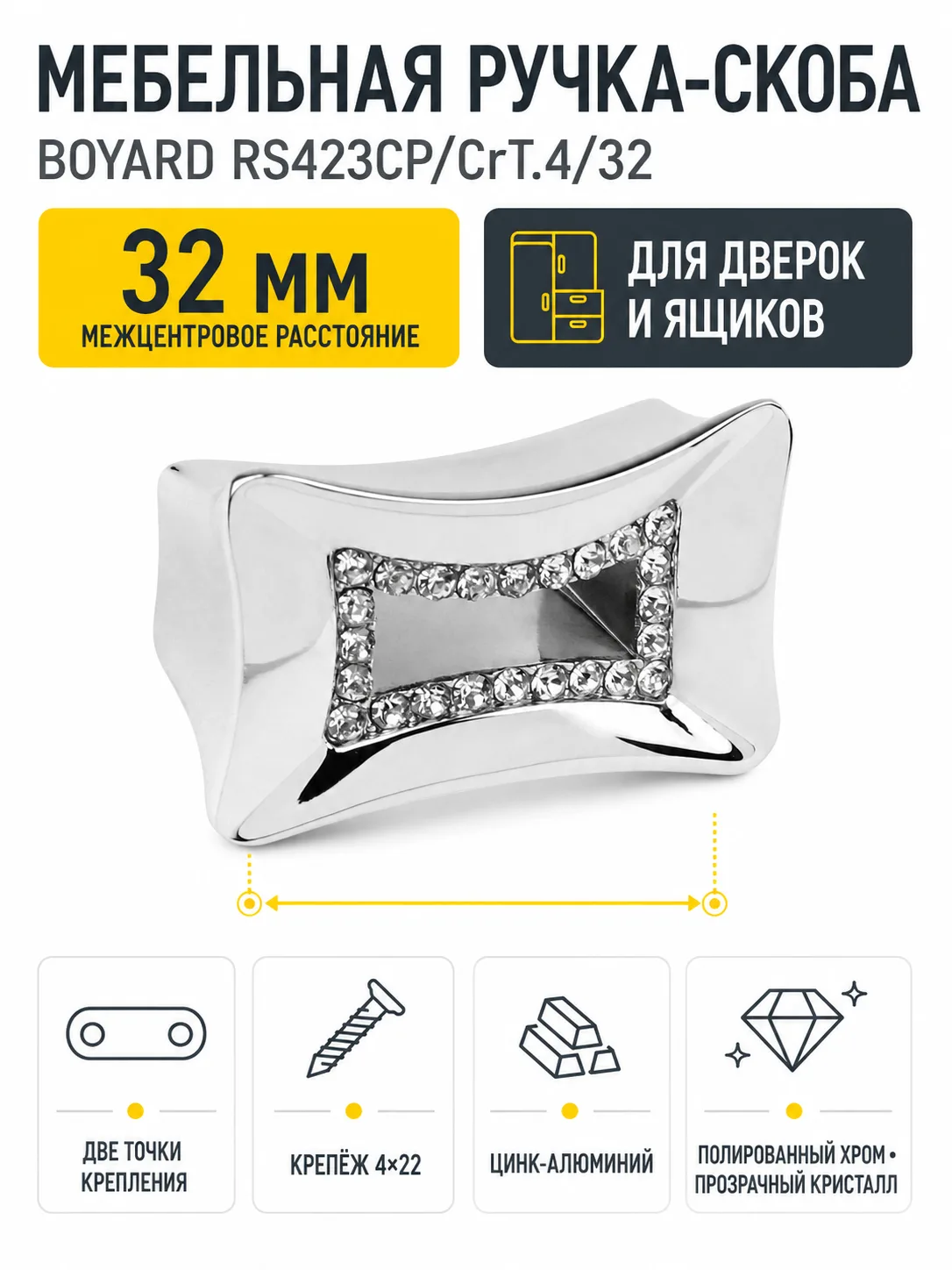 Мебельная ручка RS423CP/CrT.4/32