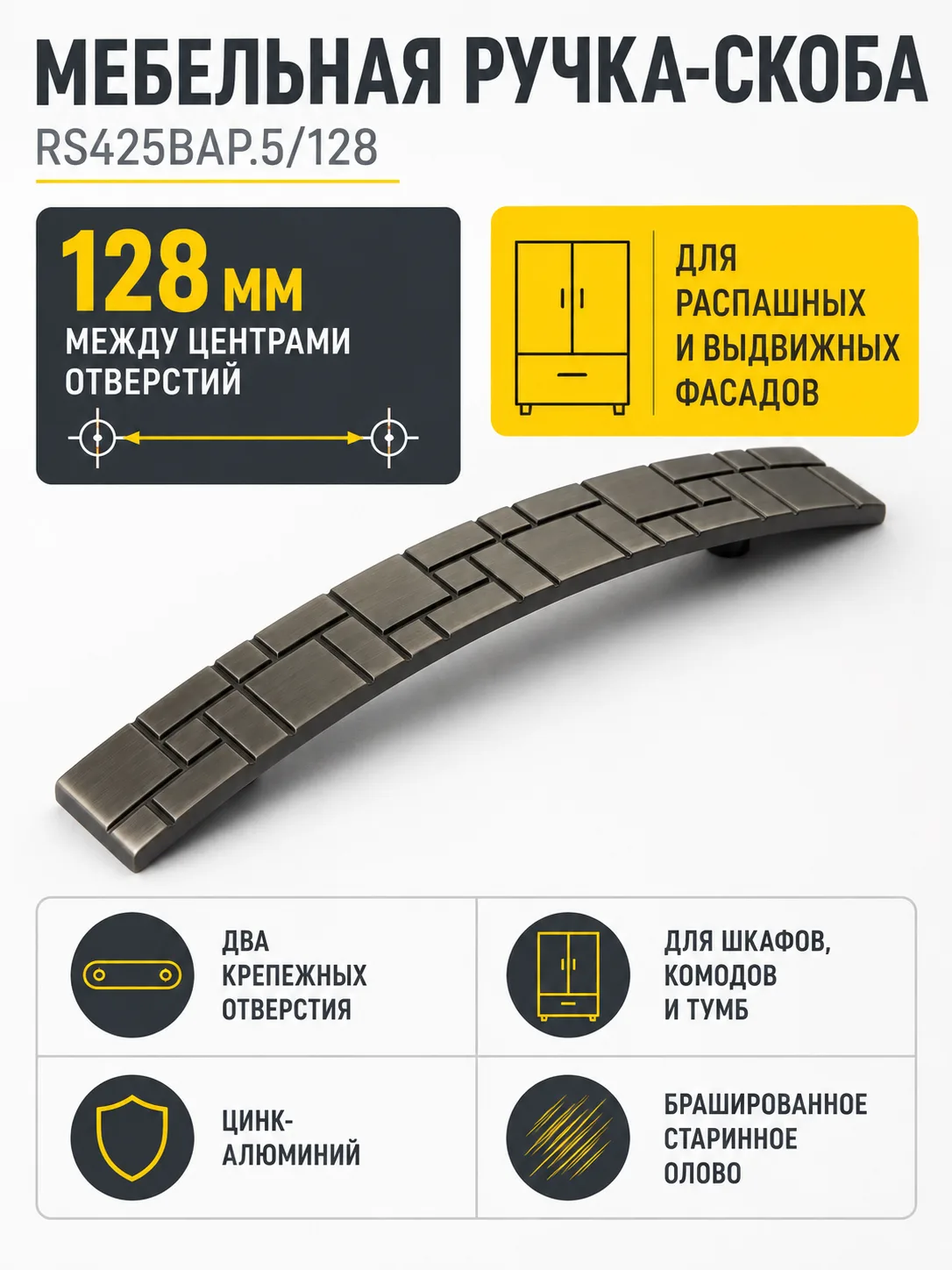 Мебельная ручка RS425BAP.5/128