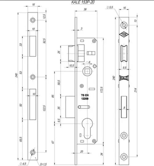 Корпус узкопрофильного замка с защёлкой 153 P (20 mm) (хром) без от пл.