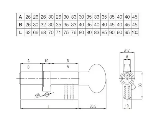 Цилиндровый механизм KALE KILIT 164BM 35+10+35M:80mm NP 5K STB к-в