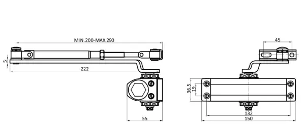 СТАНДАРТ Доводчик дверной MAX ДД 132 2-3 А-C (до 80 кг) коричн.RAL8017 морозостойкий