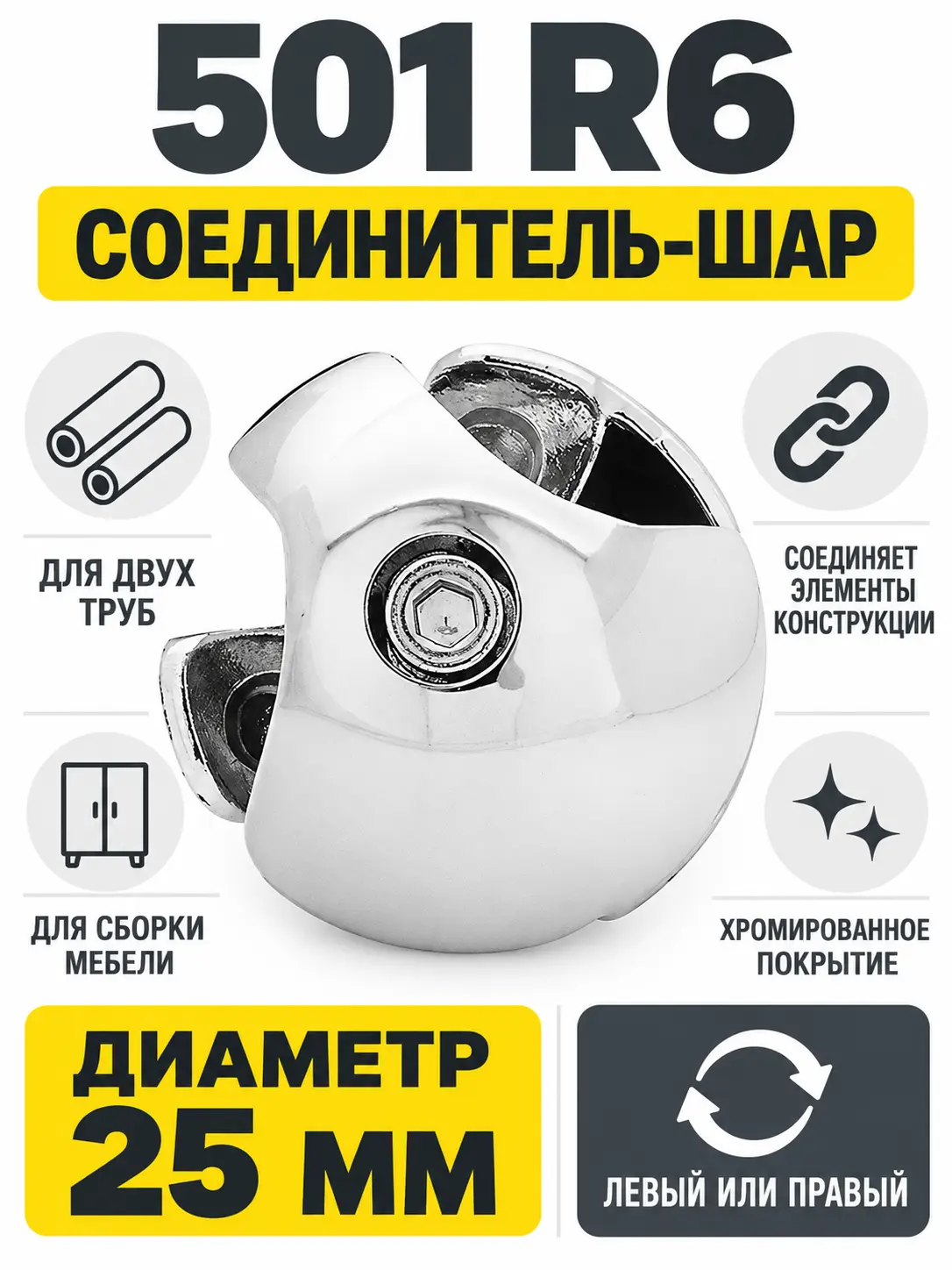 501 R6 Соединитель-шар для двух труб д.25