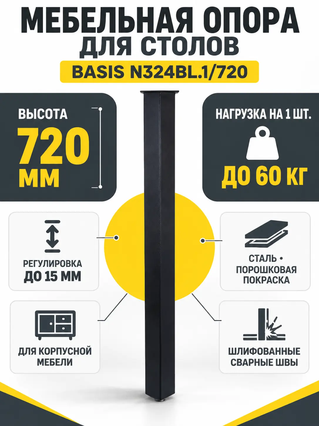 Мебельная опора для столов BASIS N324BL.1/720