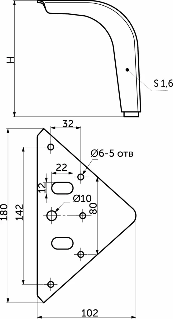 Опора меб. мет. DELI h150 угловая матовое золото AKS
